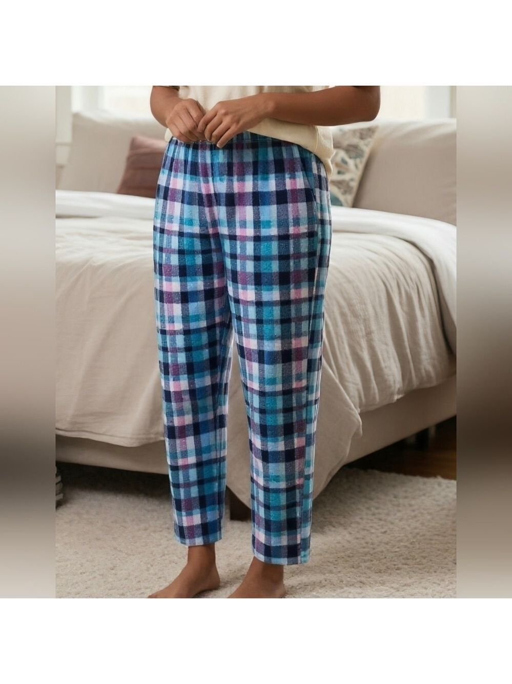 Chico's Pink Blue Fleece Pajamas #PJ2